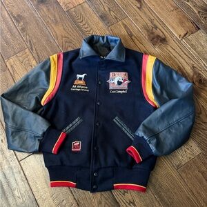 VTG DEHEN Navy and Gray Varsity Jacket with Embroidered Patches XS